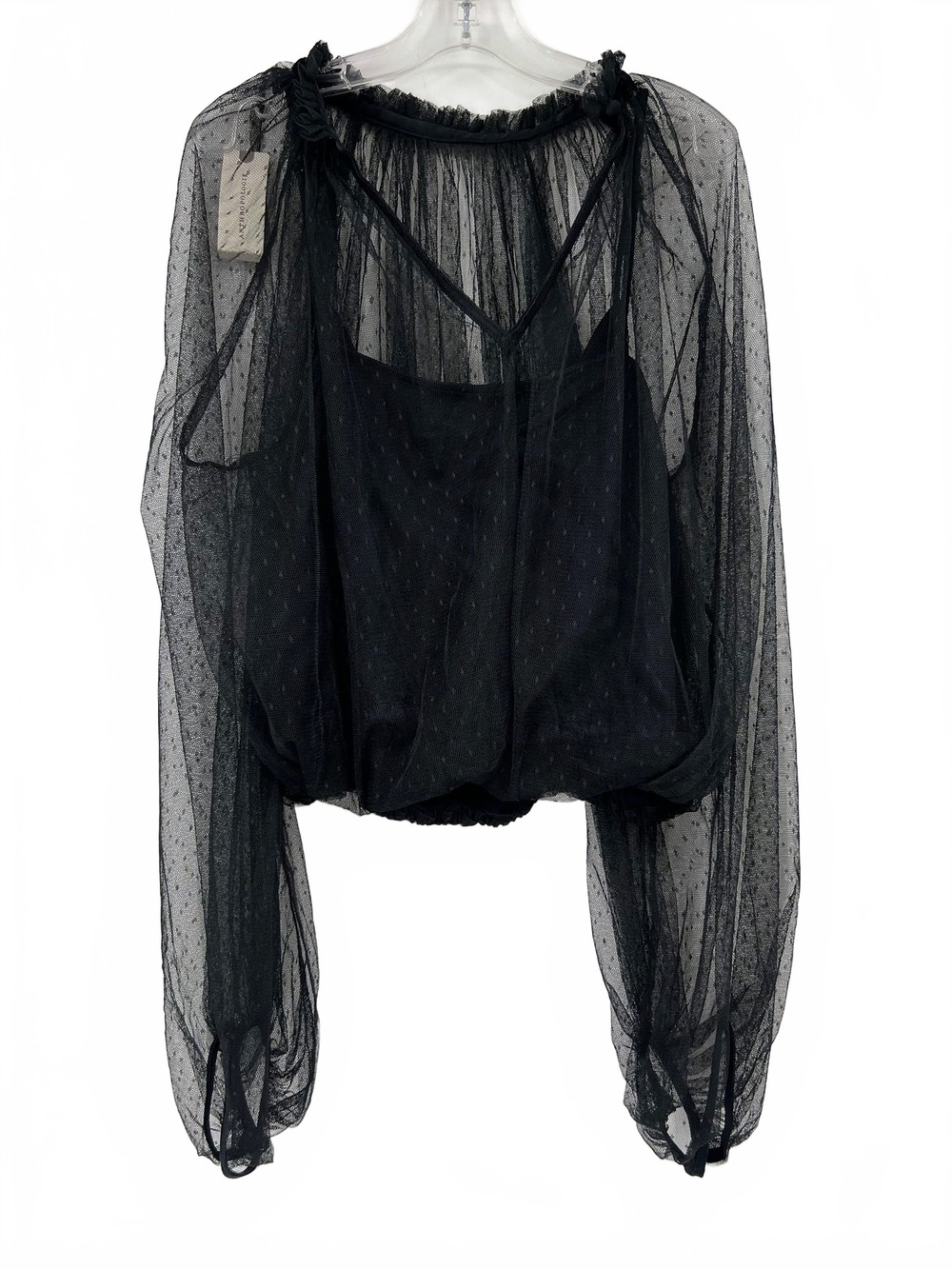 Maeve Black Dot Sheer Mesh Blouse | Women’s S Regular, Polyester–Viscose